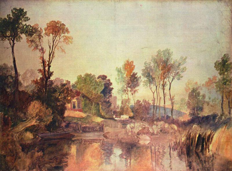 Haus am Flub mit Baumen und Schafen, Joseph Mallord William Turner
